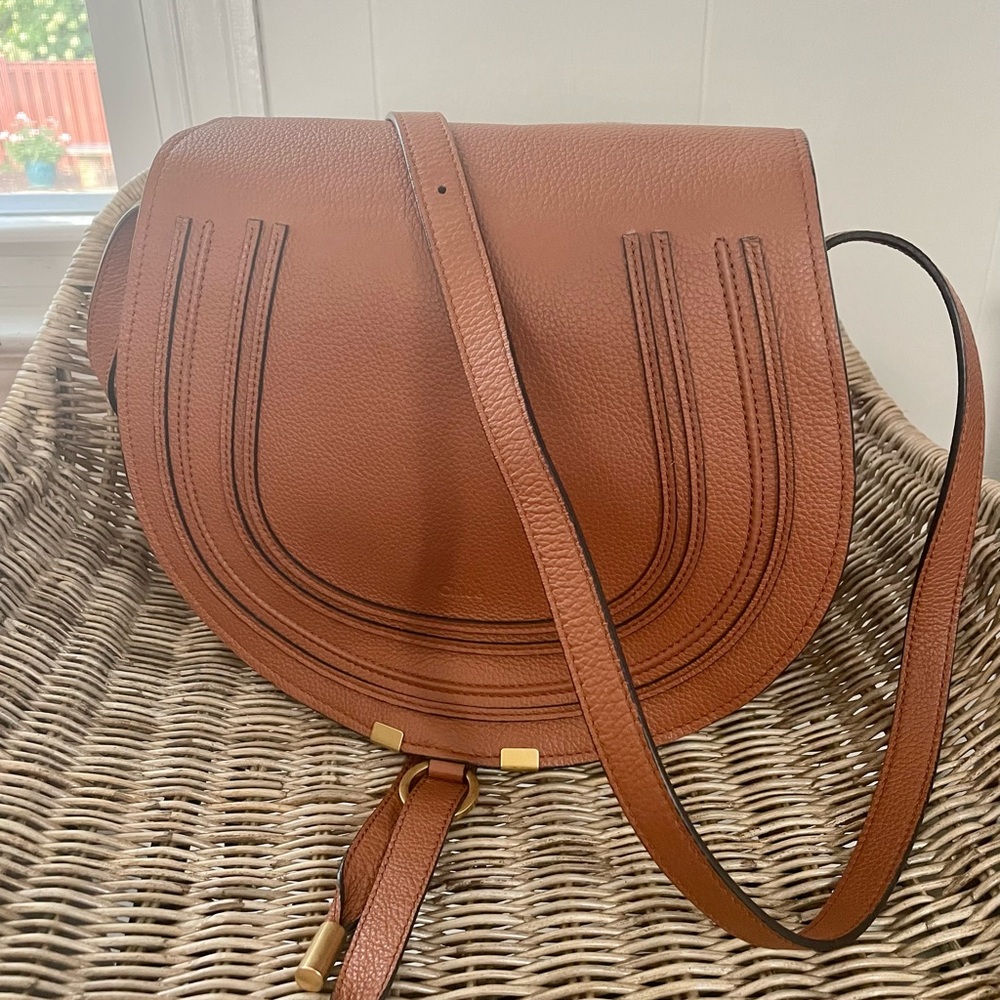 Chloe Marcie medium saddle bag in Tan